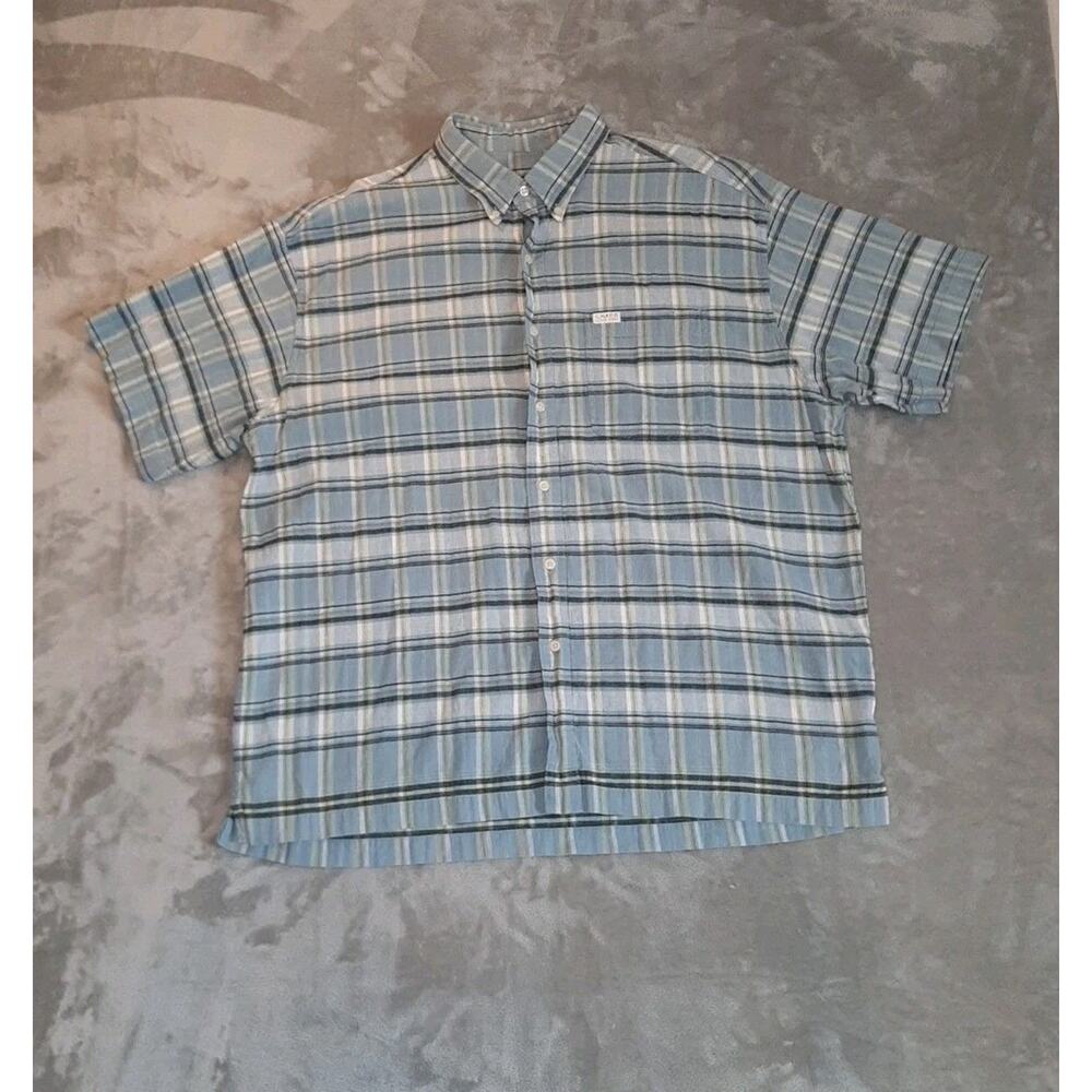 Vintage Ralph Lauren Chaps Shirt Mens XL Blue White & Yellow Plaid Hemp Blend